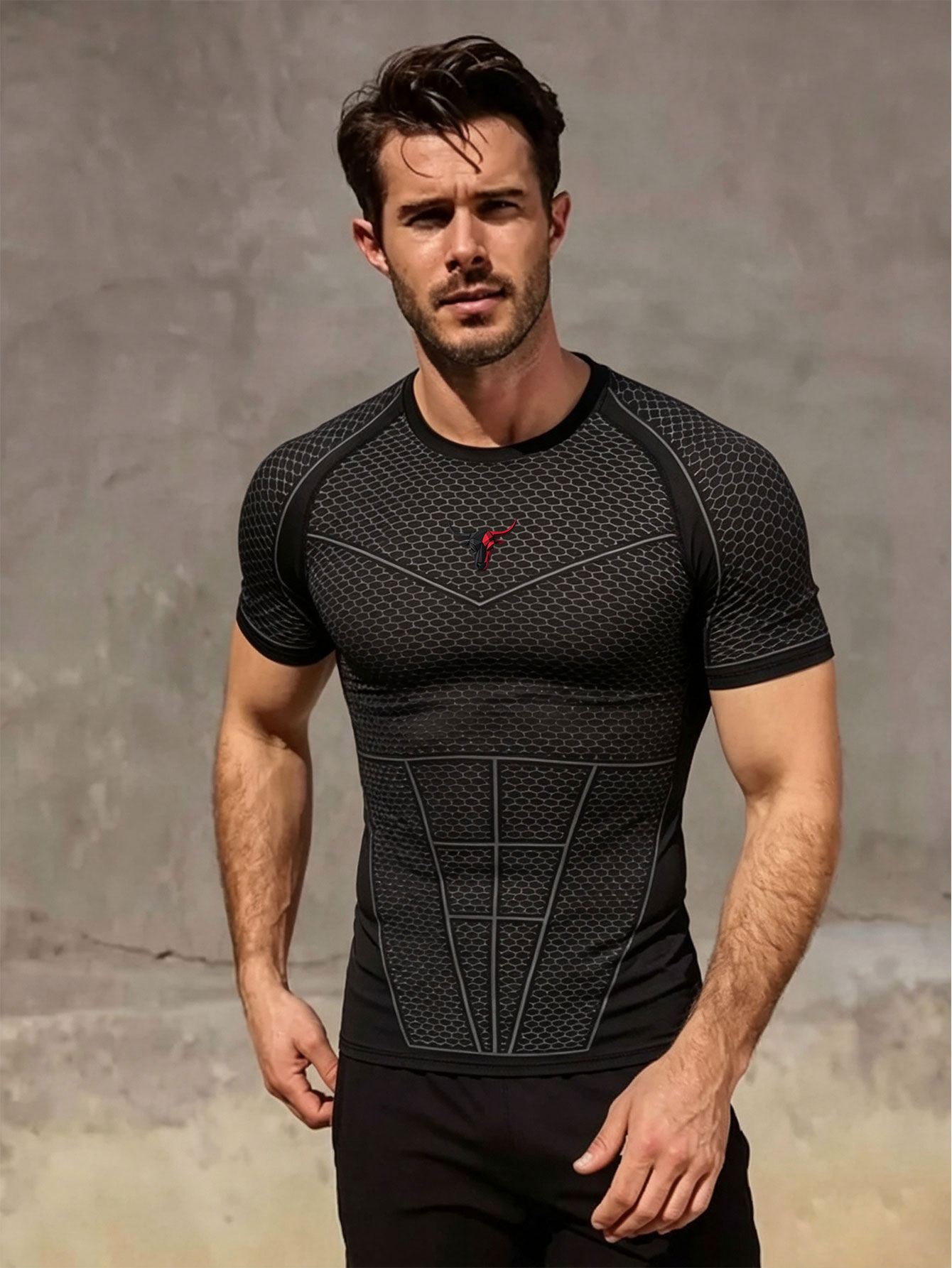 Outdoor Sport.Hub - 짐 허브 프린트 남성용 컴프레션 티셔츠
