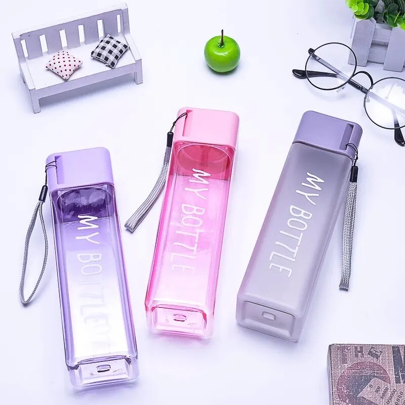 Outdoor Sport Glass Water Bottle - 450ml, 1개 투명 사각형 음료 유리잔,