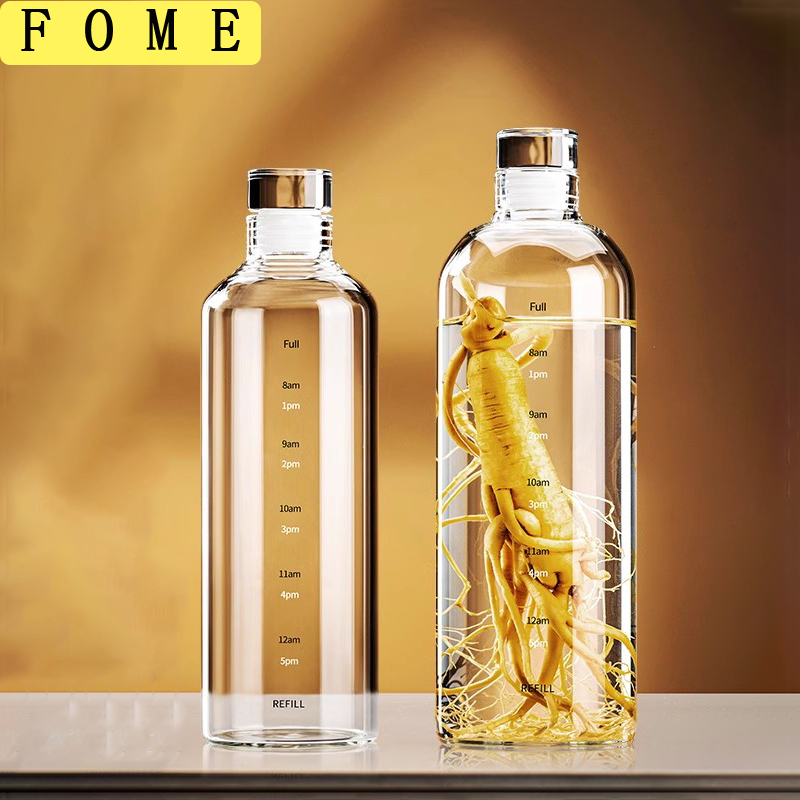 Outdoor Sport Glass Water Bottle - FOME 유리 스포츠 물병 (시간 눈금