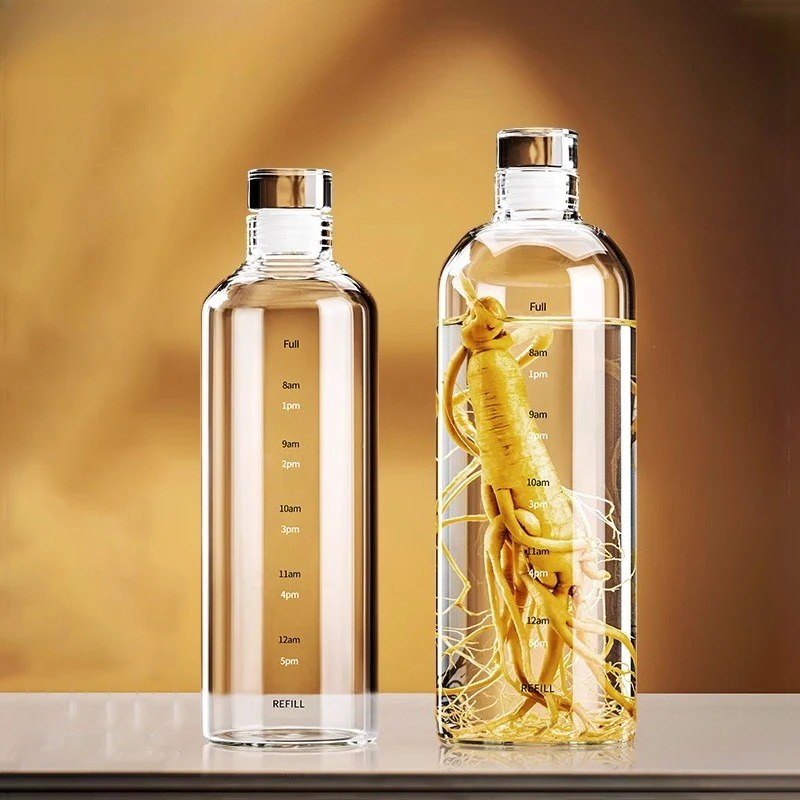 Outdoor Sport Glass Water Bottle - 500/750/1000ml 유리 스포츠 물병, 시간 눈금