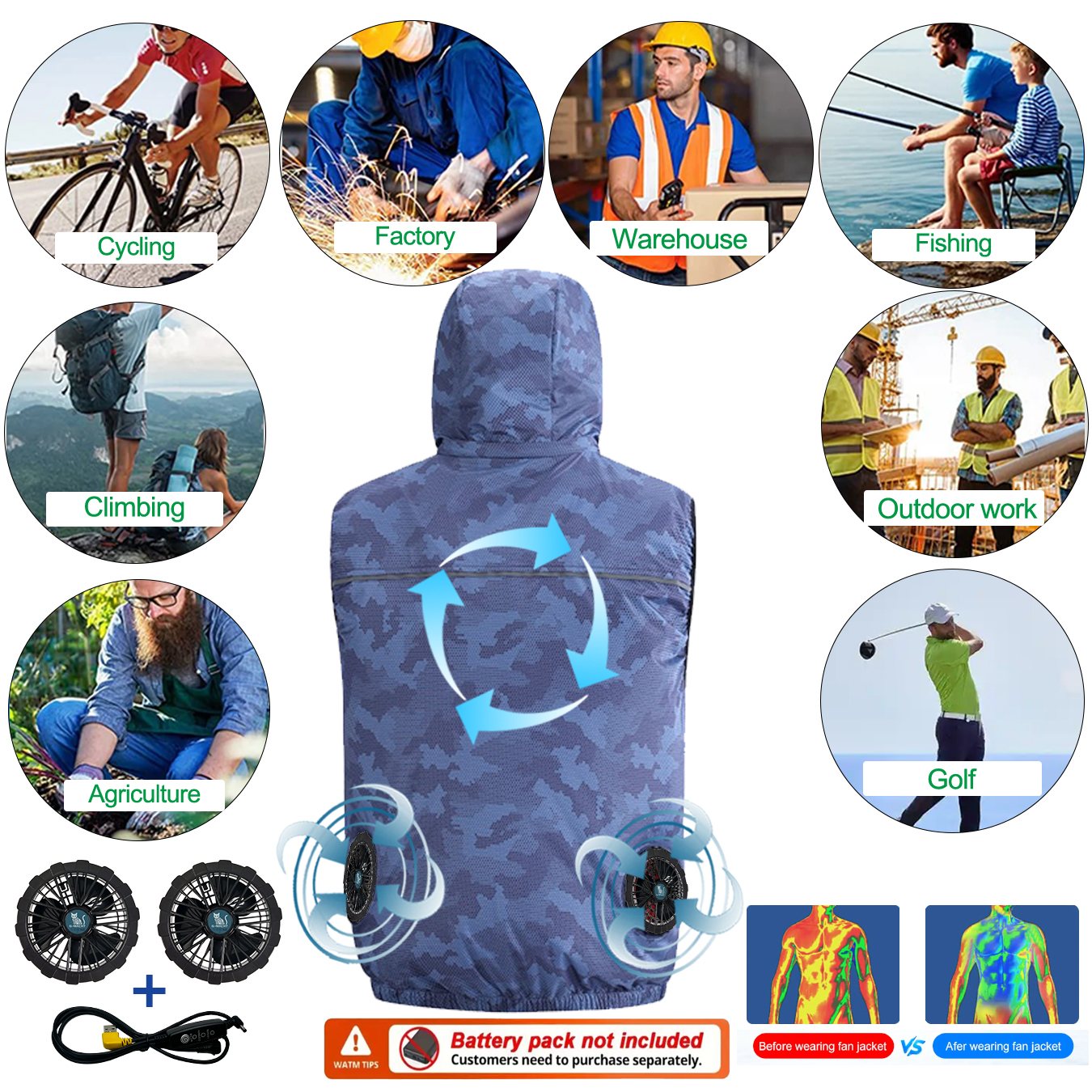 여름 스포츠 12V/5V 팬 에어컨 쿨러 남녀 여행용  - Outdoor Sport Brand Jacket 리뷰 및 가격