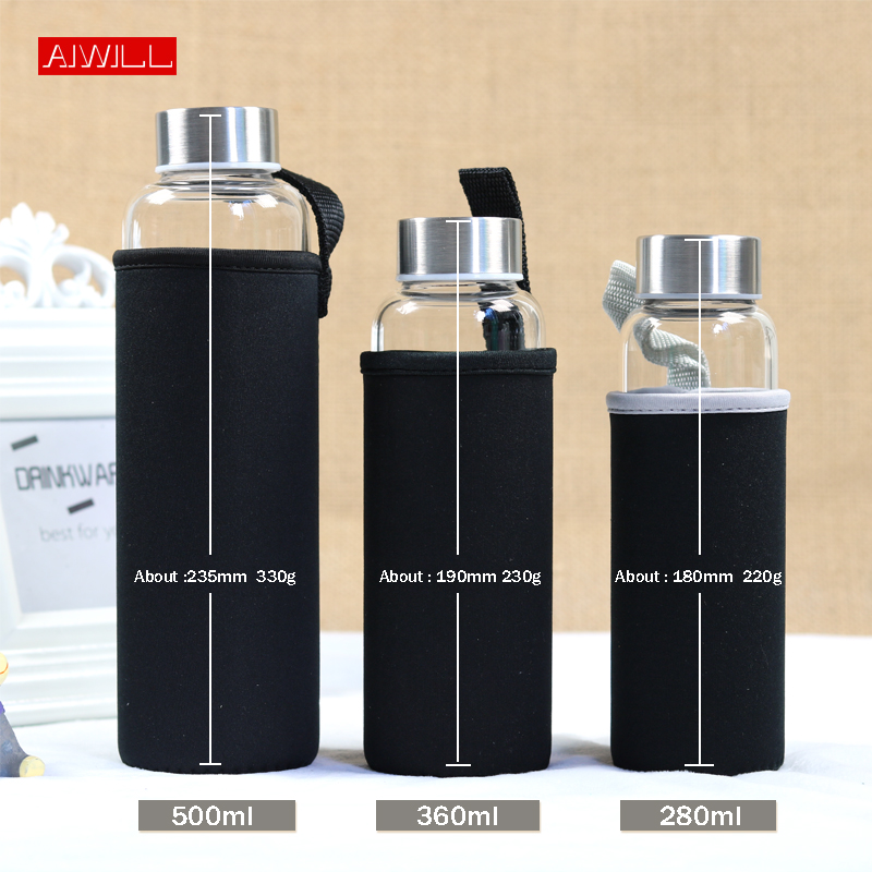 AIWILL 보호 가방이 달린 유리 스포츠 물병, 과일 - Outdoor Sport Glass Water Bottle 리뷰 및 가격